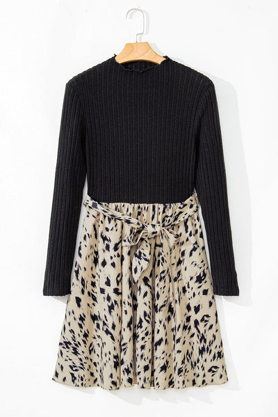 Black Ribbed Knit Printed Dress - Curated by tt