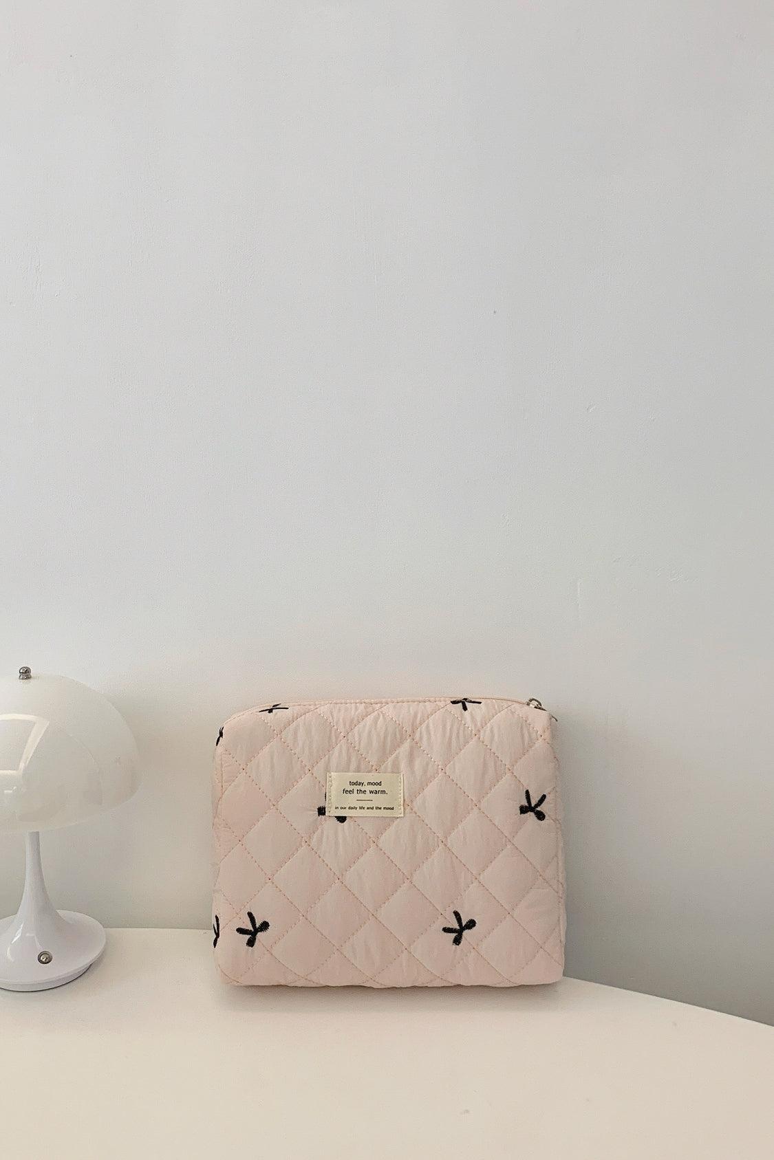 Bow Embroidered Quilted Storage Bag - Curated by tt