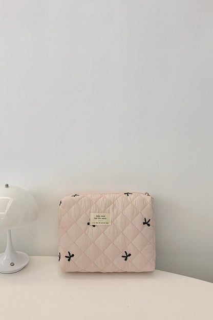 Bow Embroidered Quilted Storage Bag - Curated by tt