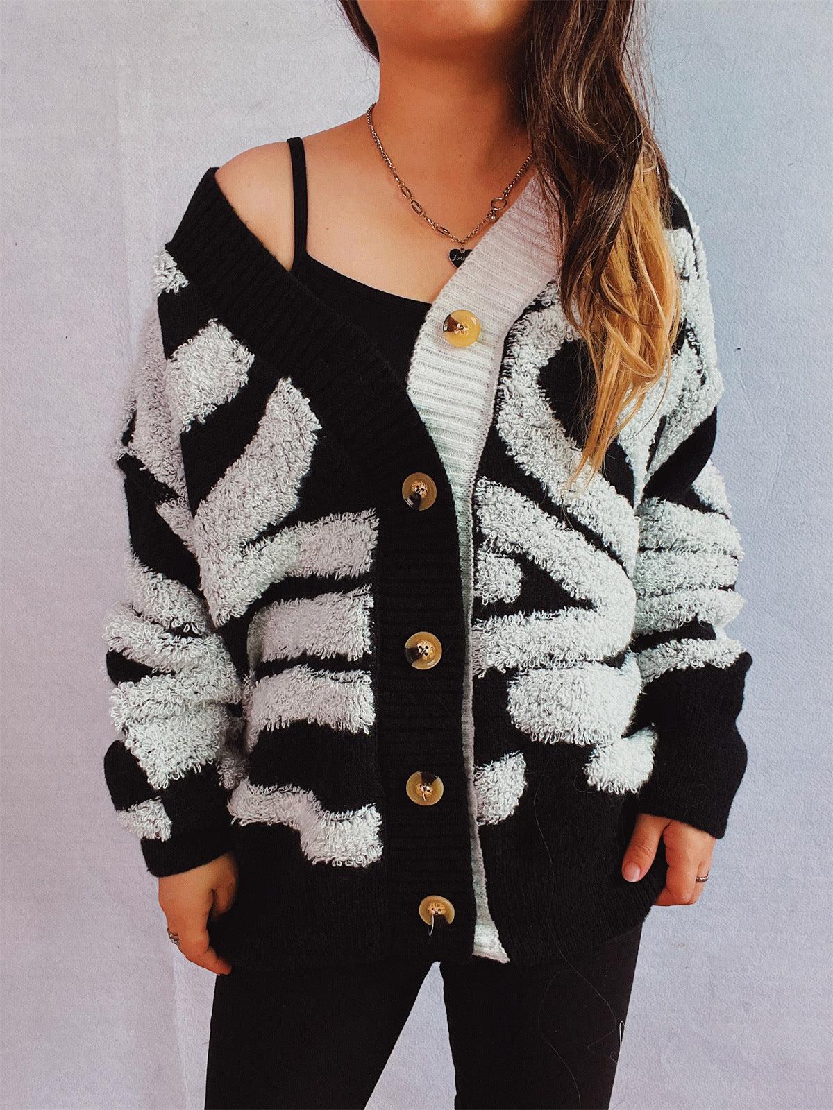 Contrast Button Up Long Sleeve Cardigan - Curated by tt