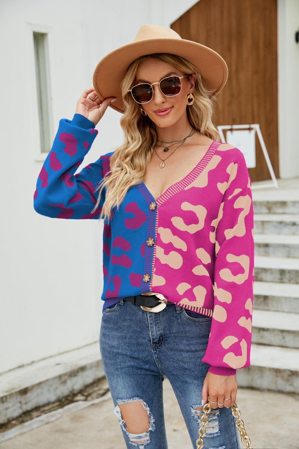 Mandy Leopard Button Up Dropped Shoulder Cardigan - Curated by tt