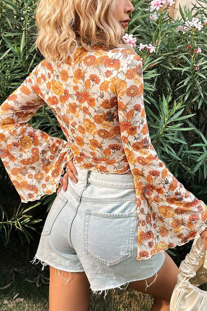 Floral Printed Bell Sleeve Blouse - Curated by tt