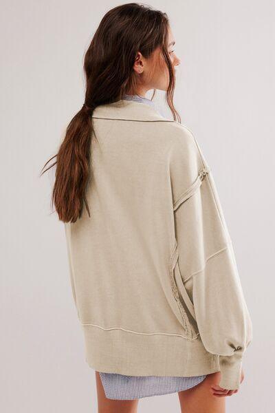 Exposed Seam Side Slit Long Sleeve Sweatshirt - Curated by tt