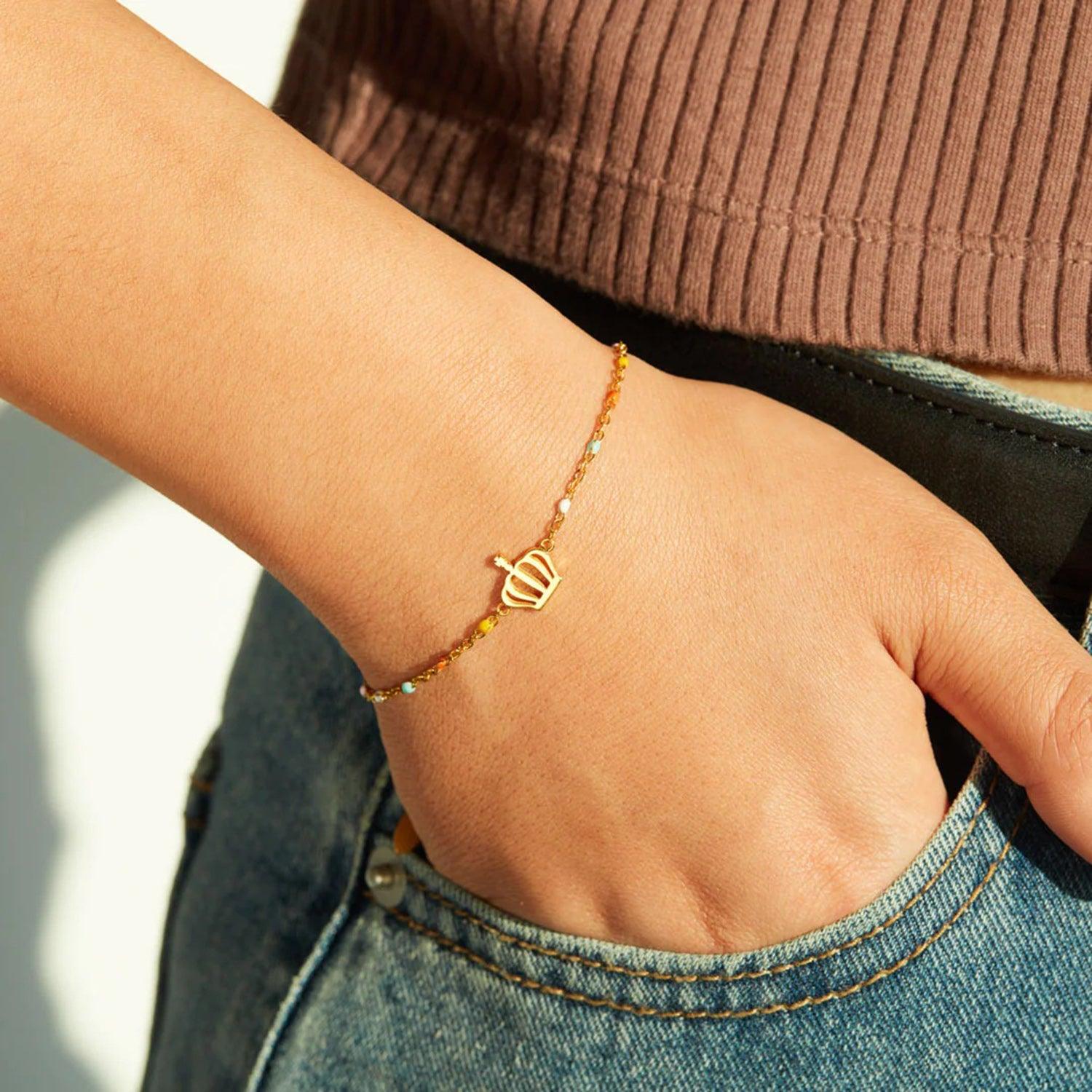 Crown Shape 18K Gold-Plated Bead Bracelet - Curated by tt