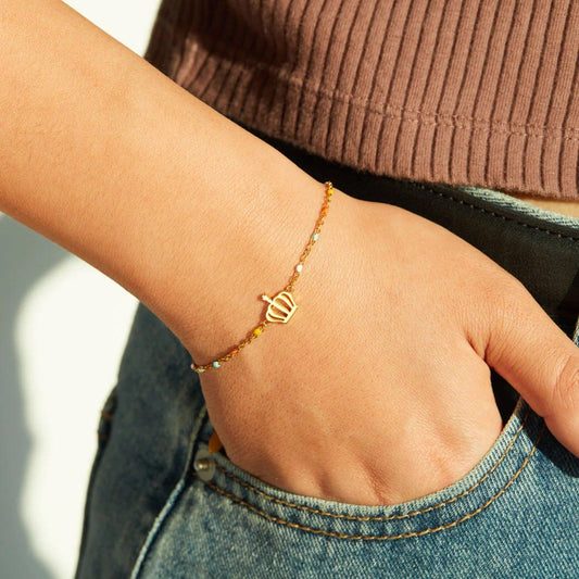 Crown Shape 18K Gold-Plated Bead Bracelet - Curated by tt
