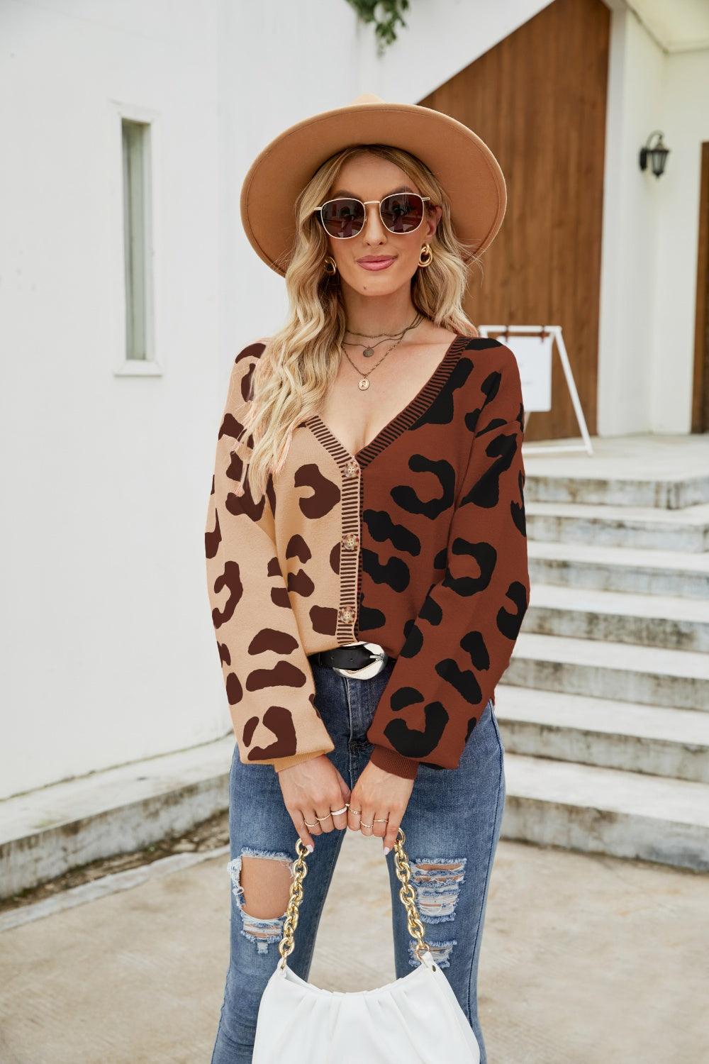Mandy Leopard Button Up Dropped Shoulder Cardigan - Curated by tt