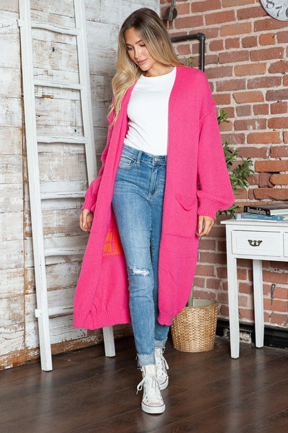 Letter Dropped Shoulder Long Sleeve Cardigan - Curated by tt