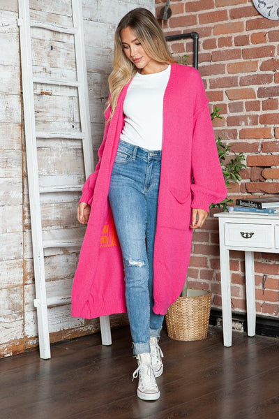 Letter Dropped Shoulder Long Sleeve Cardigan - Curated by tt