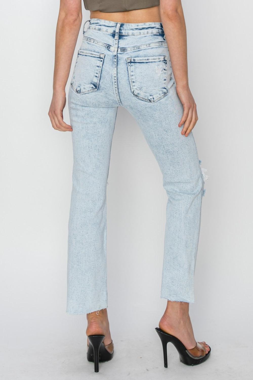 High Rise Distressed Ankle Jeans - Curated by tt