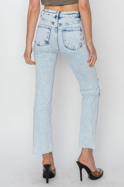 High Rise Distressed Ankle Jeans - Curated by tt