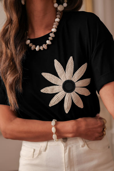 Crochet Floral Loose-Fit Tee