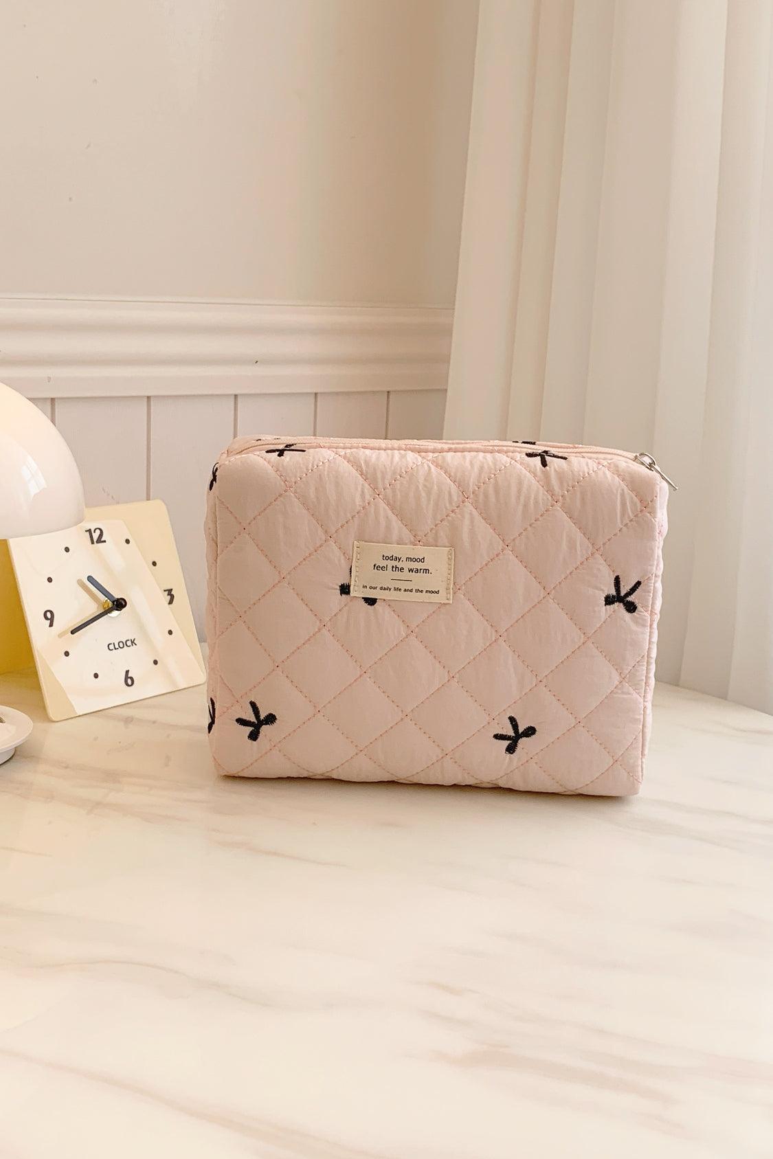 Bow Embroidered Quilted Storage Bag - Curated by tt