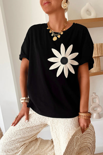 Crochet Floral Loose-Fit Tee