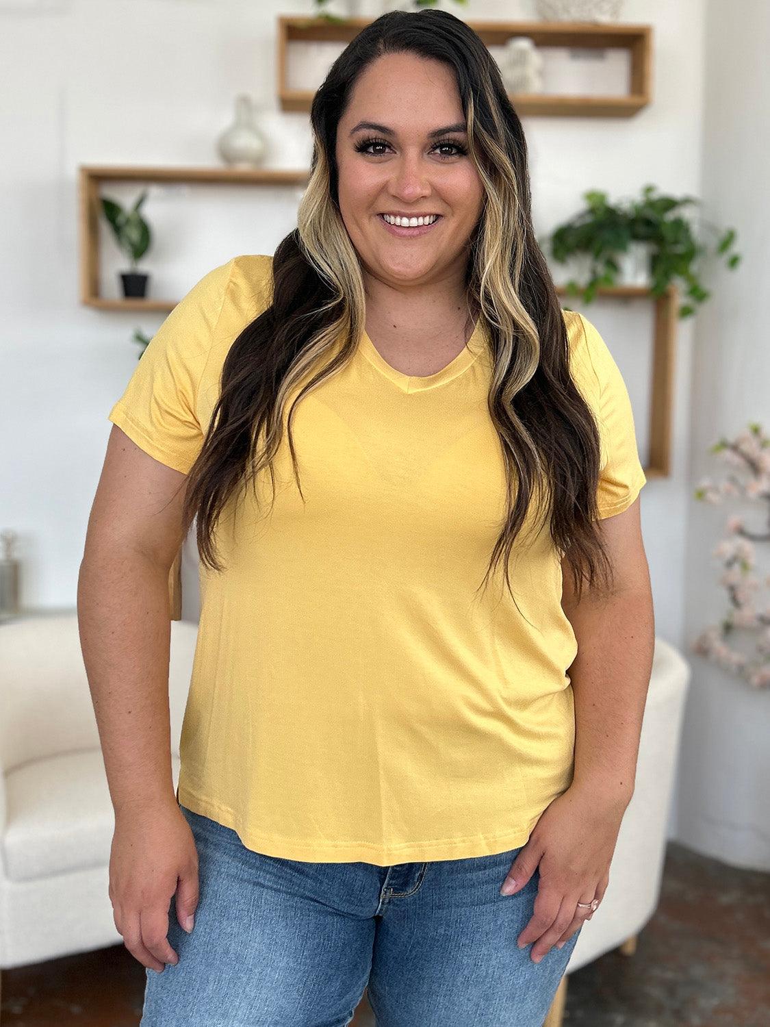 Basic Bae Bamboo Full Size V-Neck High-Low T-Shirt - Curated by tt