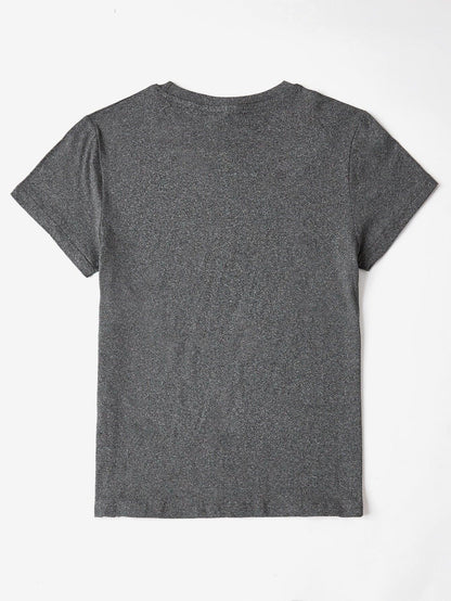 Letter Graphic Round Neck Short Sleeve T-Shirt - Curated by tt
