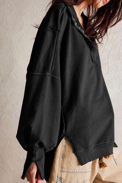 Exposed Seam Side Slit Long Sleeve Sweatshirt - Curated by tt
