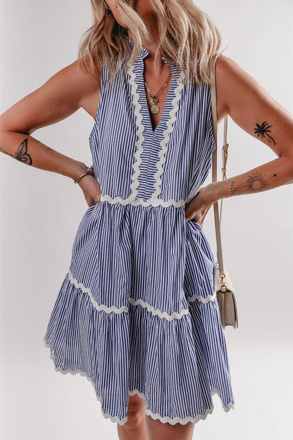 Blue Stripe Mini Dress - Curated by tt