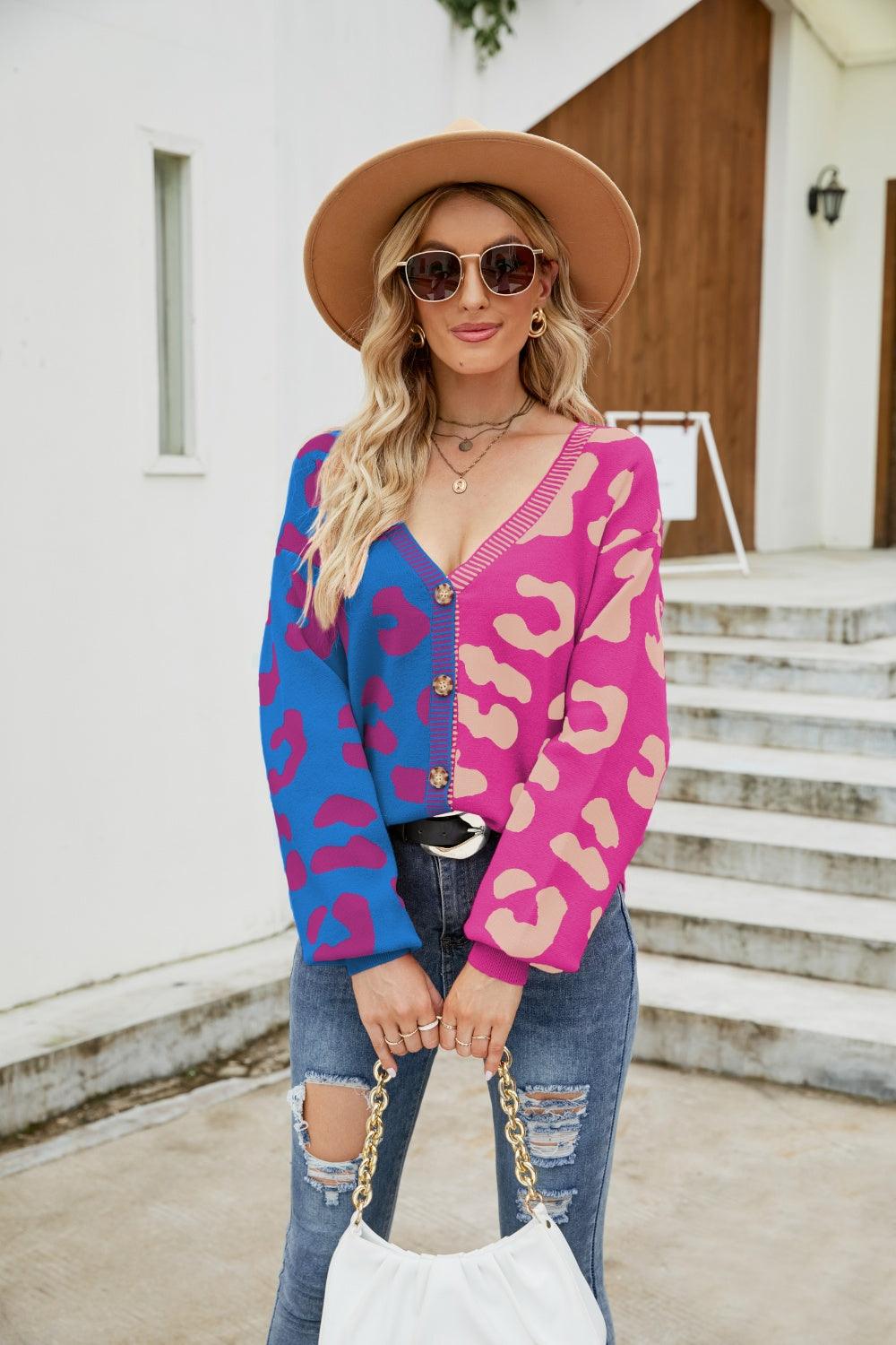 Mandy Leopard Button Up Dropped Shoulder Cardigan - Curated by tt