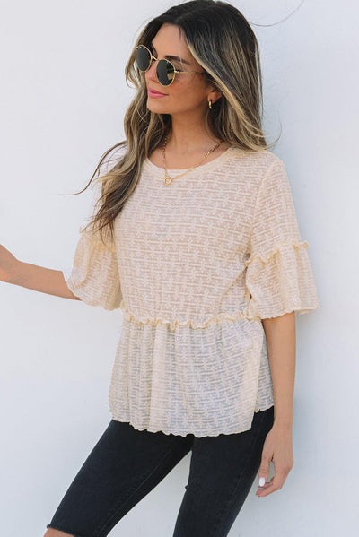 Textured Ruffled Blouse - Curated by tt