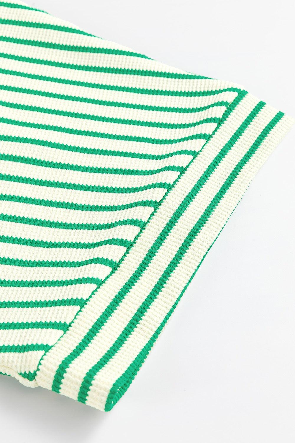 Striped Half Sleeve Tie Waist Romper - Curated by tt