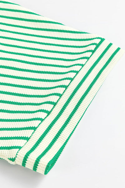Striped Half Sleeve Tie Waist Romper - Curated by tt