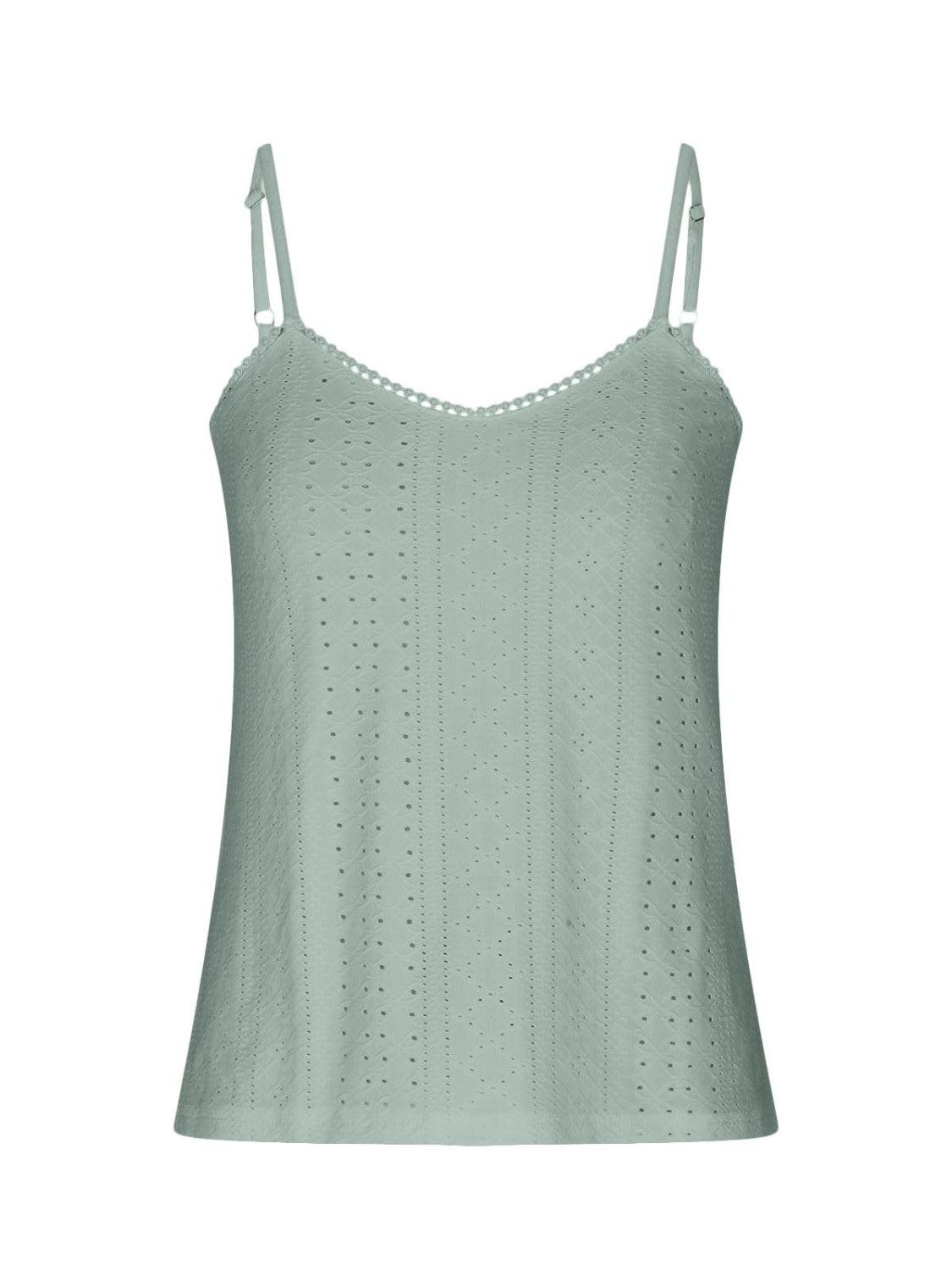 Eyelet Lace Detail V-Neck Cami - Curated by tt