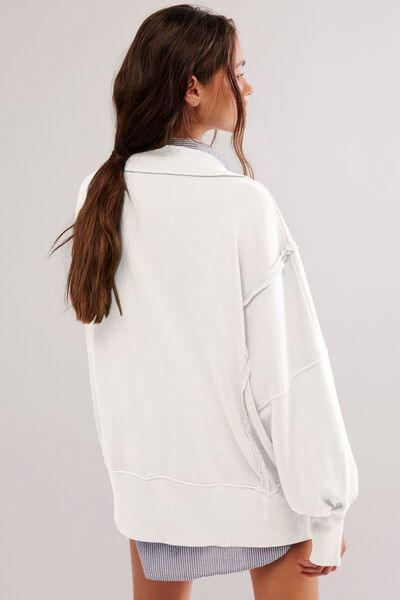Exposed Seam Side Slit Long Sleeve Sweatshirt - Curated by tt