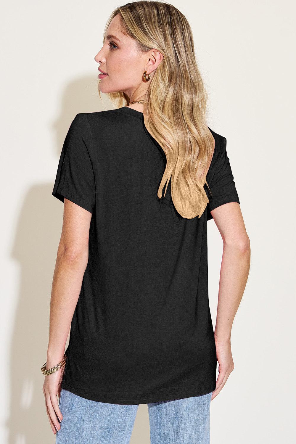 Basic Bae Bamboo Full Size V-Neck High-Low T-Shirt - Curated by tt