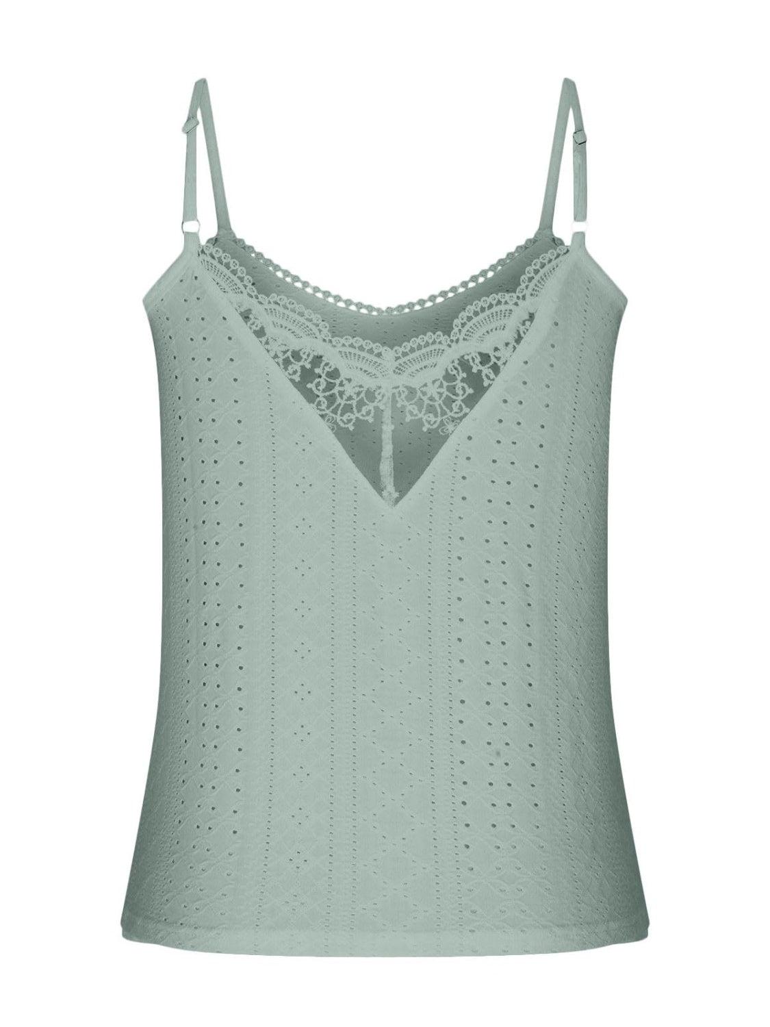 Eyelet Lace Detail V-Neck Cami - Curated by tt