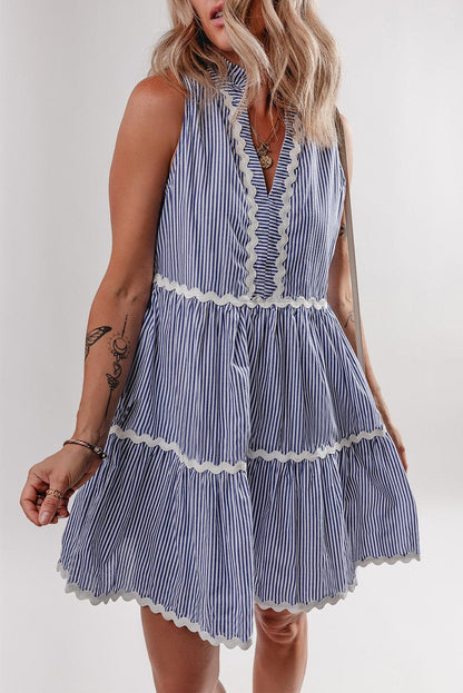 Blue Stripe Mini Dress - Curated by tt