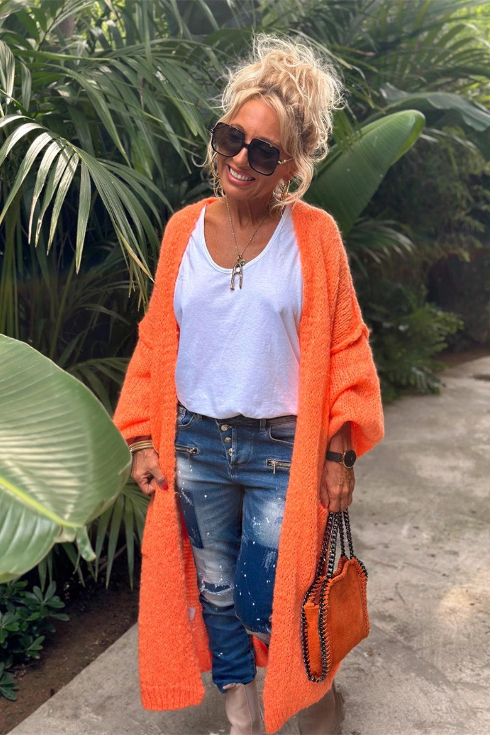 Letter Dropped Shoulder Long Sleeve Cardigan - Curated by tt