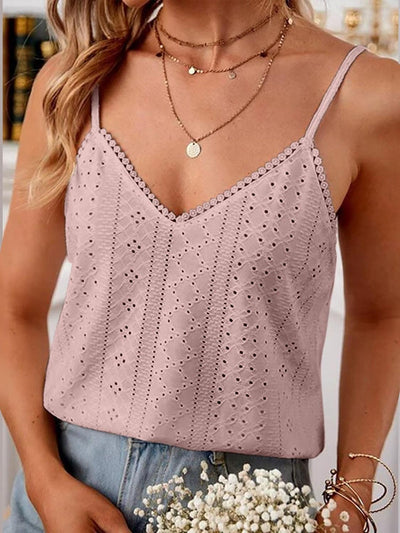 Eyelet Lace Detail V-Neck Cami - Curated by tt