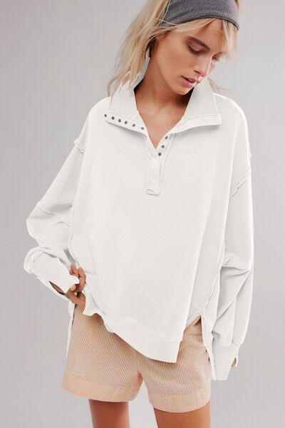 Exposed Seam Side Slit Long Sleeve Sweatshirt - Curated by tt