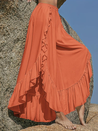 Ruffled Slit Wide Leg Pants - Curated by tt