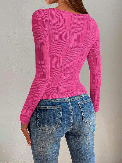Textured Round Neck Long Sleeve Top - Curated by tt