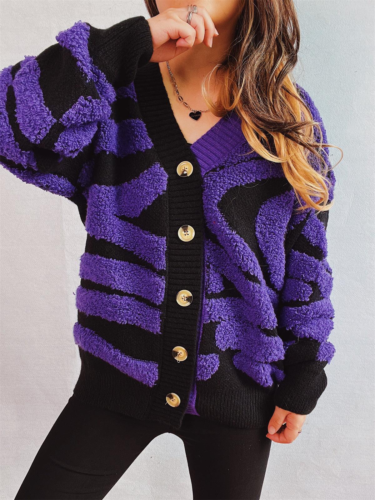 Contrast Button Up Long Sleeve Cardigan - Curated by tt