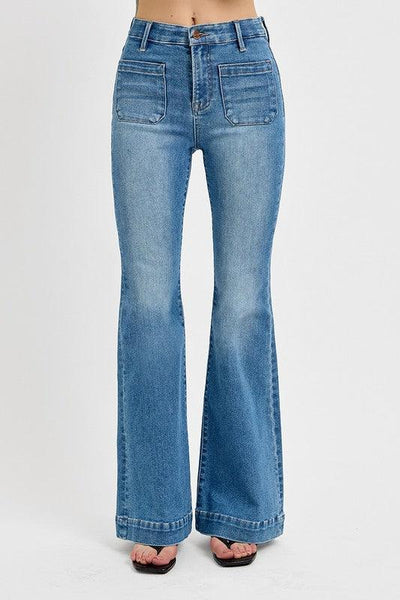 Full Size Front Patch Pocket Flare Jeans Plus Size - Curated by tt