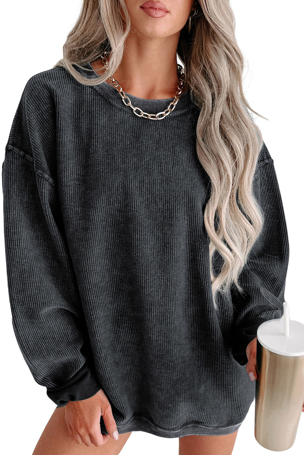 Ribbed Knit Crew Sweatshirt