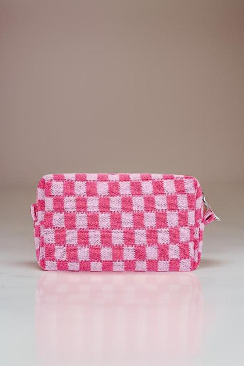 Checkered Pattern Knitted Cosmetic Pouch - Curated by tt