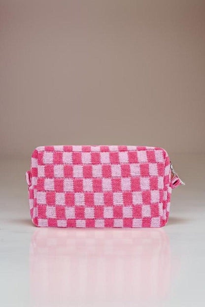 Checkered Pattern Knitted Cosmetic Pouch - Curated by tt