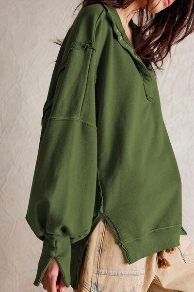 Exposed Seam Side Slit Long Sleeve Sweatshirt - Curated by tt