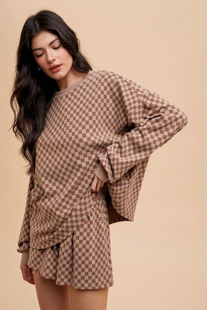 Annie Wear Checkered Round Neck Top and Drawstring Shorts Set - Curated by tt