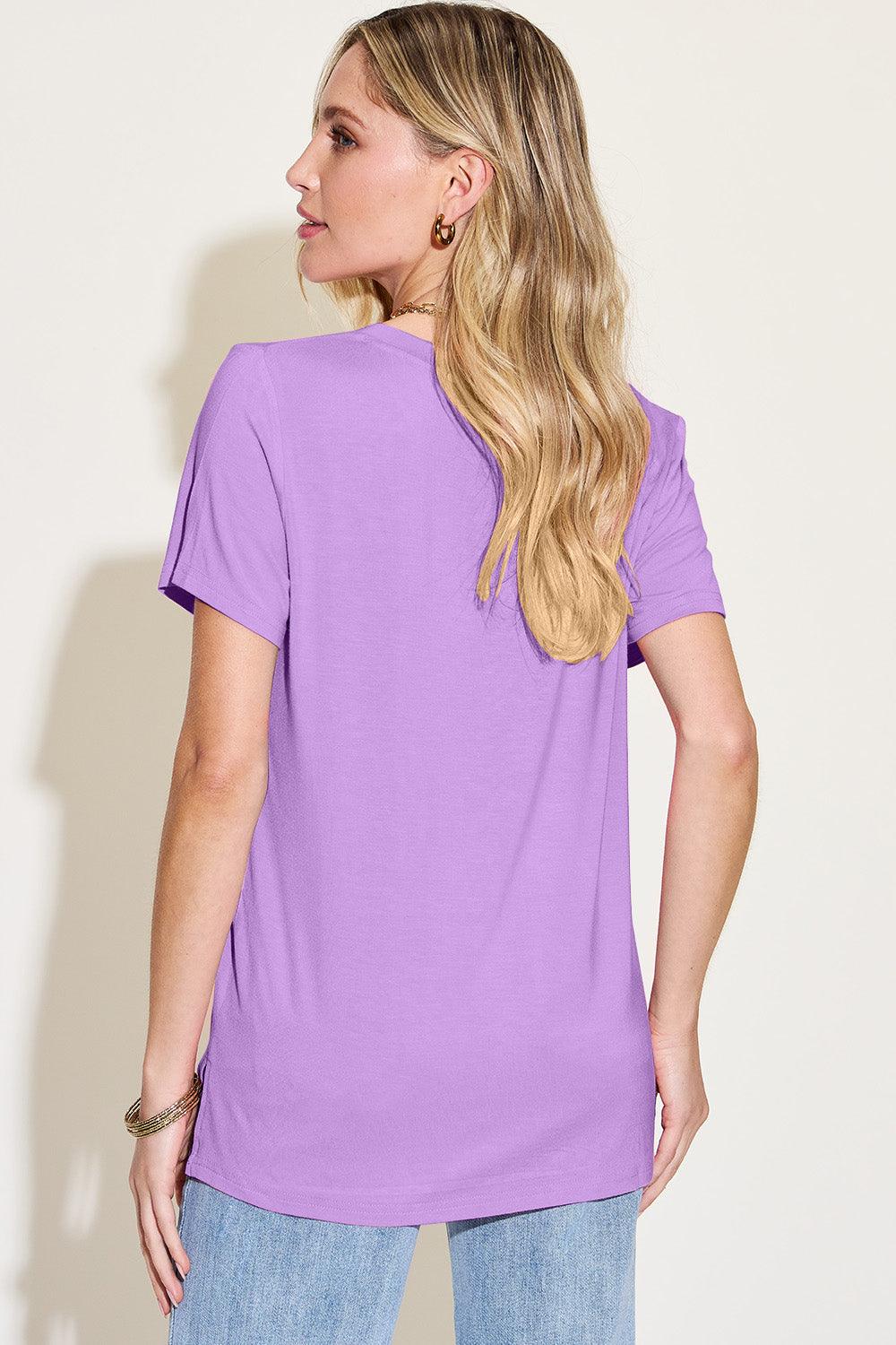 Basic Bae Bamboo Full Size V-Neck High-Low T-Shirt - Curated by tt