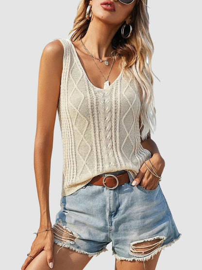 Cable-Knit V-Neck Sweater Vest - Curated by tt