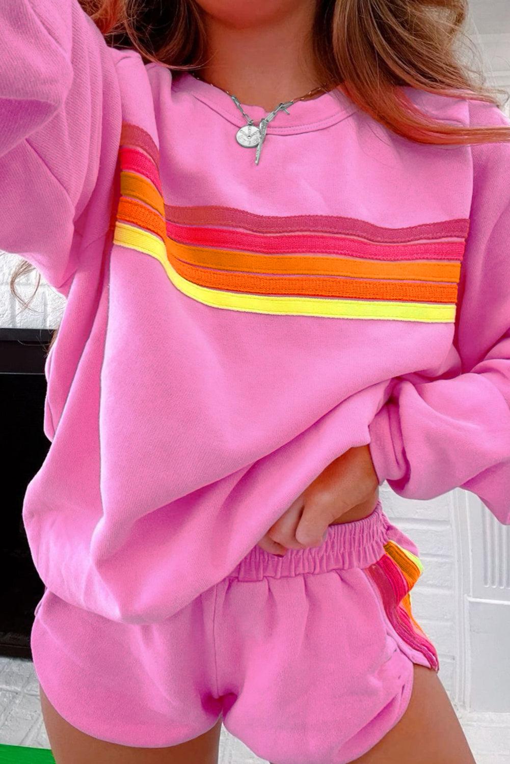 Bonbon Striped Pullover & Shorts Set - Curated by tt