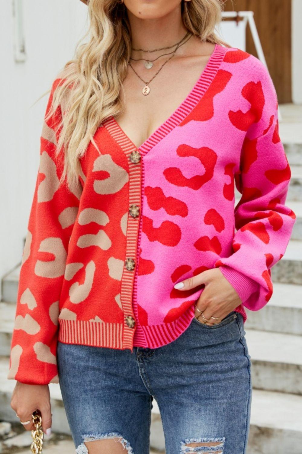 Mandy Leopard Button Up Dropped Shoulder Cardigan - Curated by tt