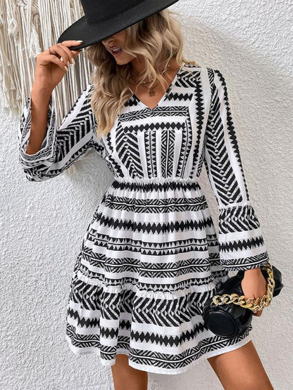 Moroccan Print LS Printed Dress - Curated by tt