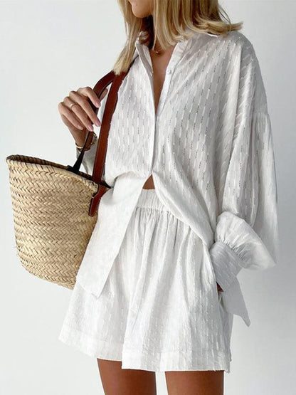 Shirt Jacquard Puff Sleeve SET - Curated by tt