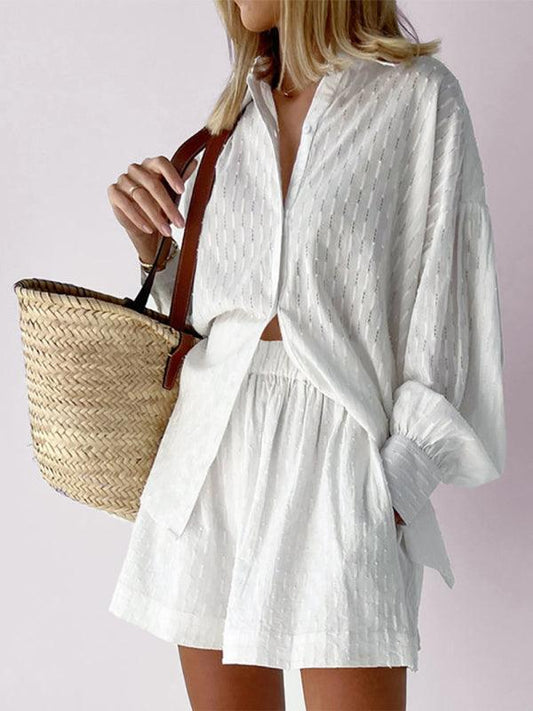 Shirt Jacquard Puff Sleeve SET - Curated by tt