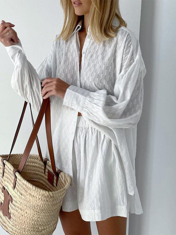 Shirt Jacquard Puff Sleeve SET - Curated by tt